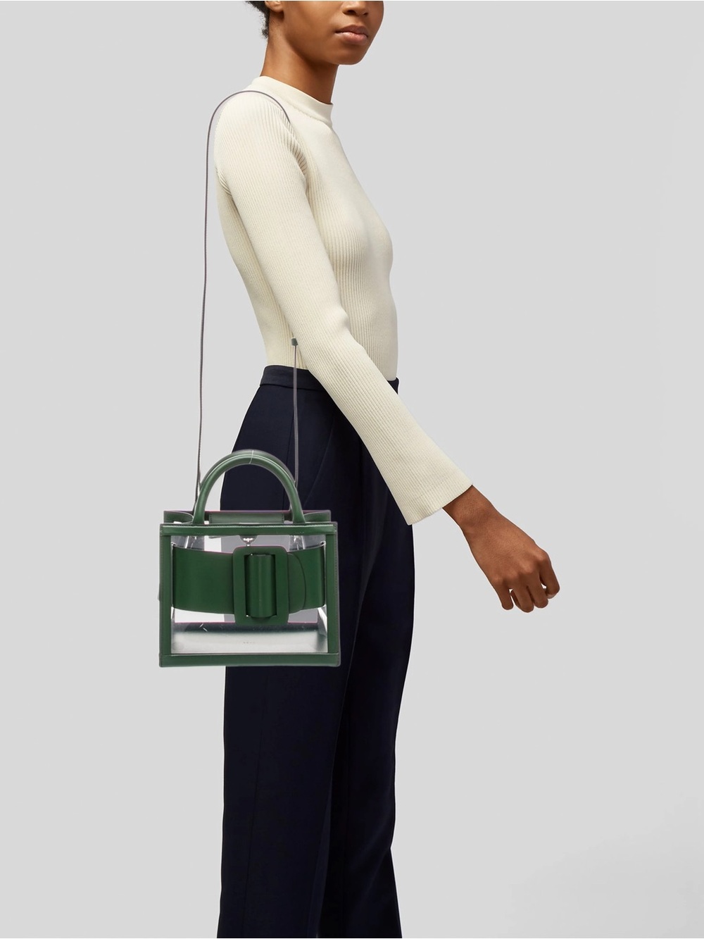 BOYY buckled Transparent Tote with Green Trim
